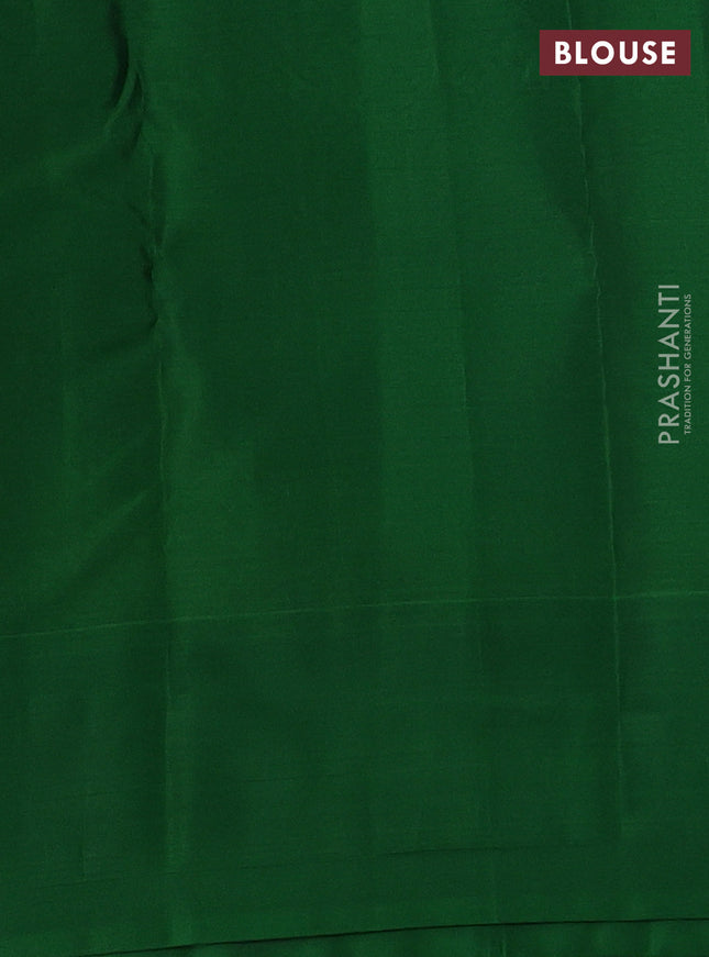 Kanchipuram silk saree elaichi green and green with allover silver zari weaves and simple border
