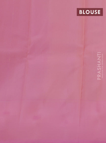 Kanchipuram silk saree pale yellow and light pink with allover silver zari weaves and simple border