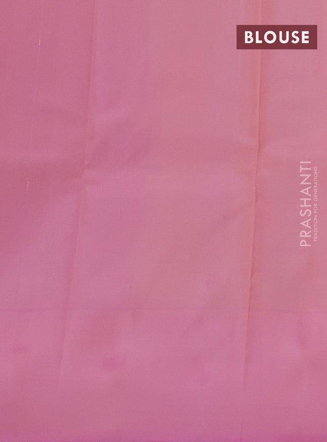 Kanchipuram silk saree pale yellow and light pink with allover silver zari weaves and simple border