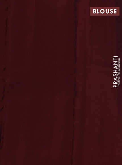 Kanchipuram silk saree mustard green and maroon with allover copper zari weaves and simple border