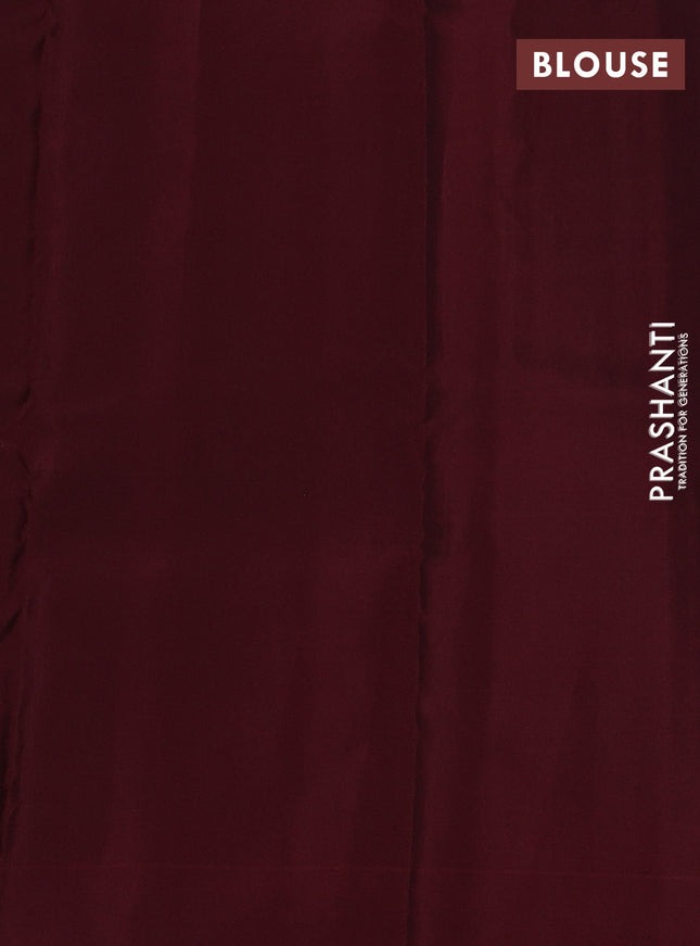 Kanchipuram silk saree mustard green and maroon with allover copper zari weaves and simple border