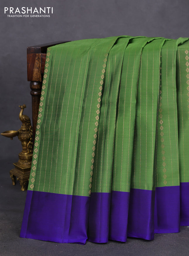 Kanchipuram silk saree teal greenish blue and pink with allover copper zari weaves & buttas in borderless style