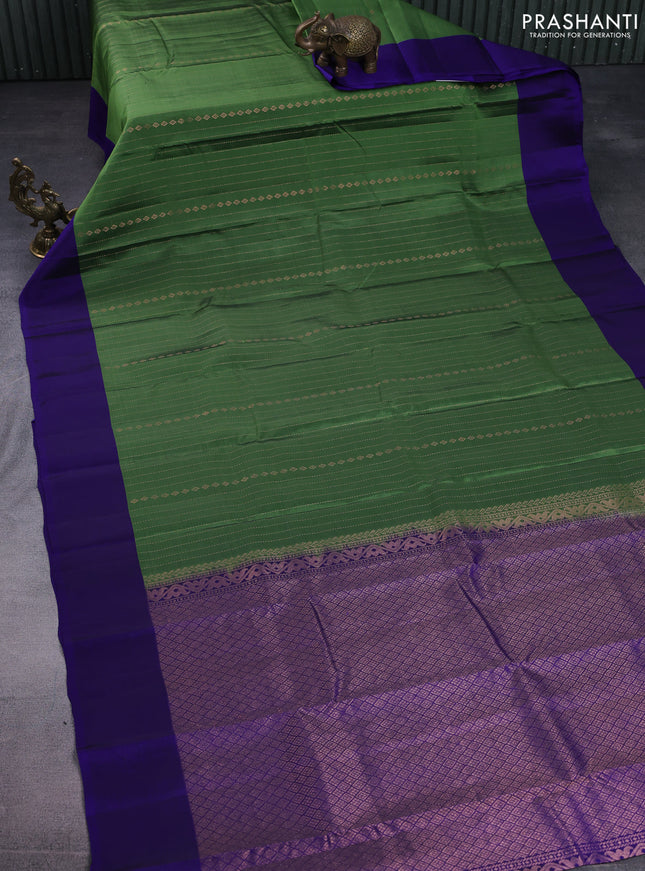 Kanchipuram silk saree teal greenish blue and pink with allover copper zari weaves & buttas in borderless style