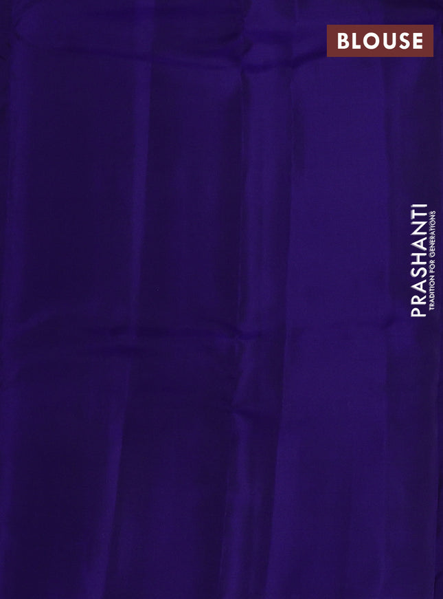 Kanchipuram silk saree teal greenish blue and pink with allover copper zari weaves & buttas in borderless style