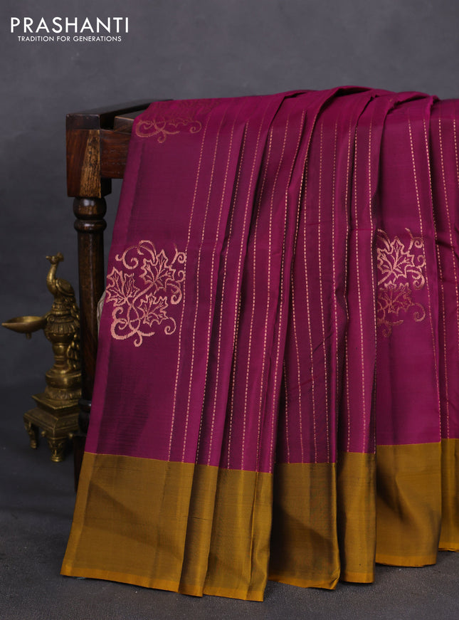 Kanchipuram silk saree green and blue with allover copper zari weaves and simple border