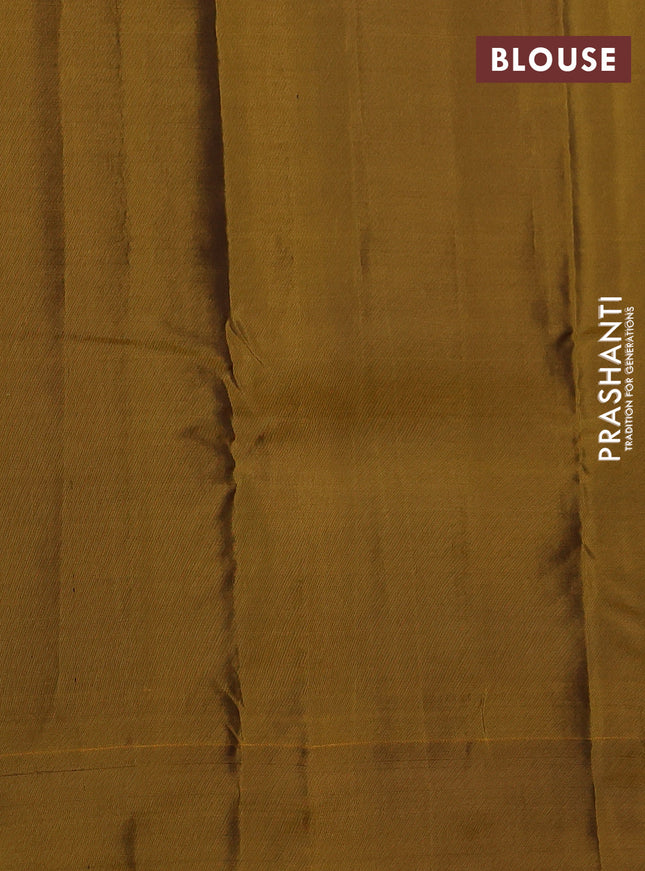 Kanchipuram silk saree green and blue with allover copper zari weaves and simple border