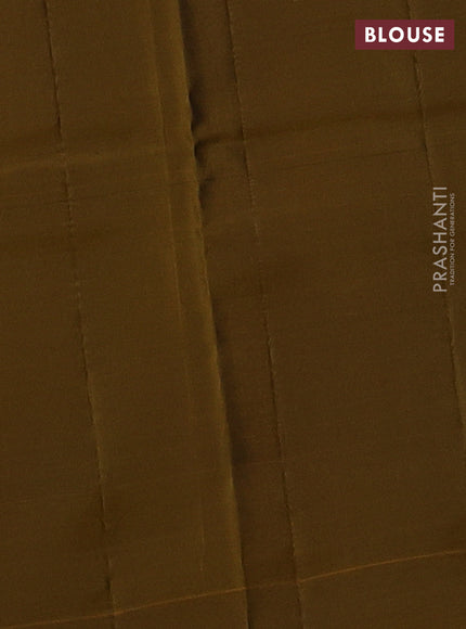 Kanchipuram silk saree peacock blue and dark mustard with allover copper zari weaves and simple border