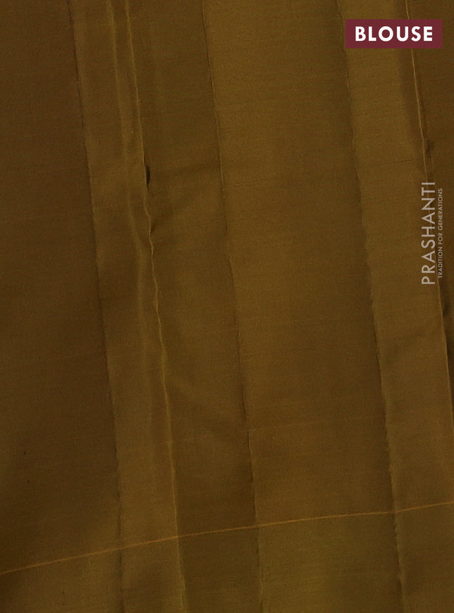Kanchipuram silk saree maroon and dark mustard with allover copper zari weaves and simple border