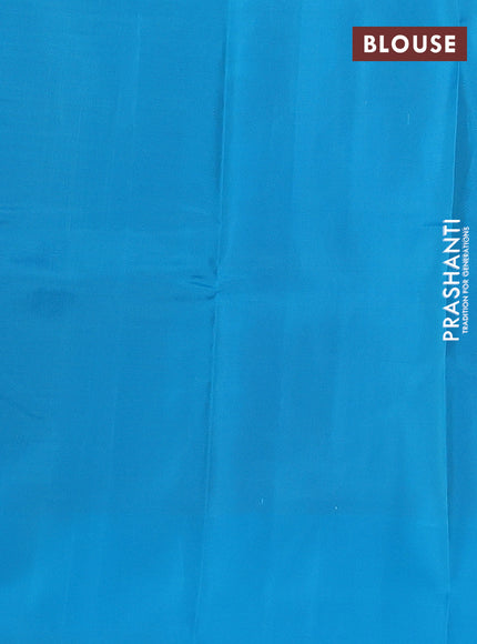 Kanchipuram silk saree dual shade of pastel pink and teal blue with allover copper zari woven butta weaves and simple border