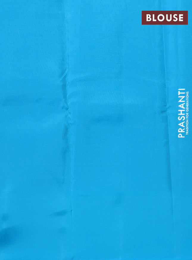 Kanchipuram silk saree dual shade of green and cs blue with allover copper zari woven butta weaves and simple border