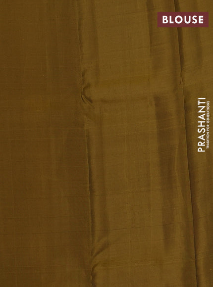 Kanchipuram silk saree dark blue and dark mustard with copper zari woven buttas and self emboss border
