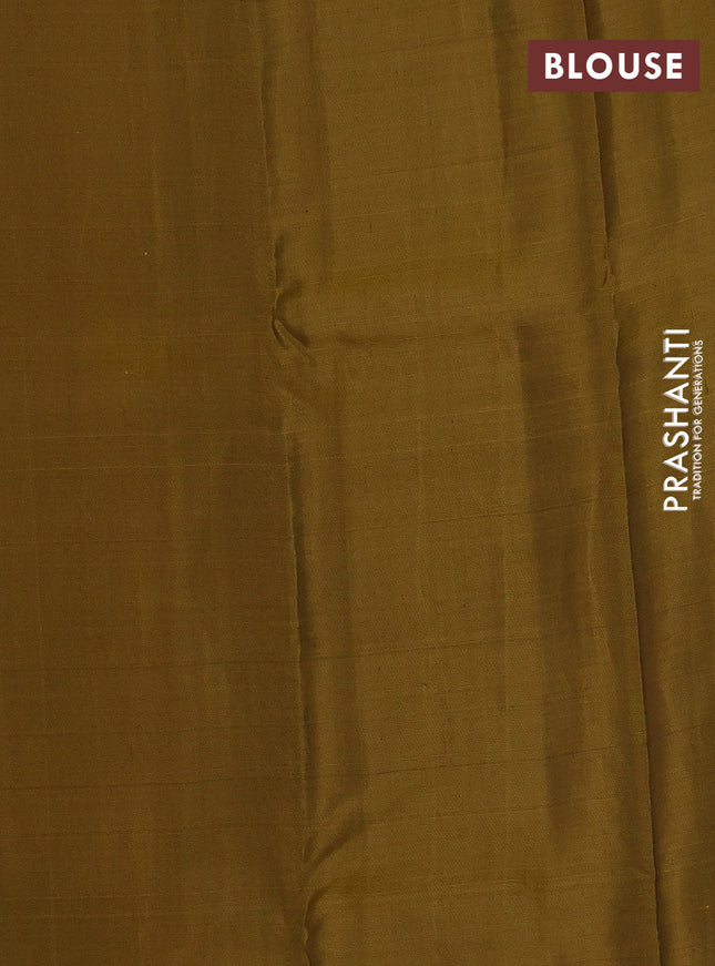Kanchipuram silk saree dark blue and dark mustard with copper zari woven buttas and self emboss border