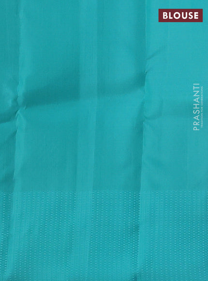 Kanchipuram silk saree purple and teal blue with allover self emboss and copper zari woven buttas