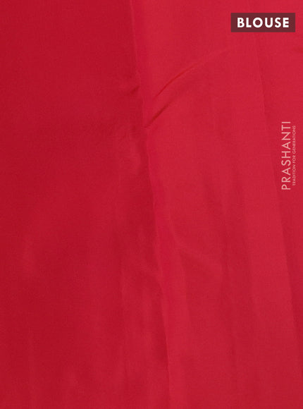 Kanchipuram silk saree teal bluish green and reddish orange with allover self emboss & copper zari buttas in borderless style