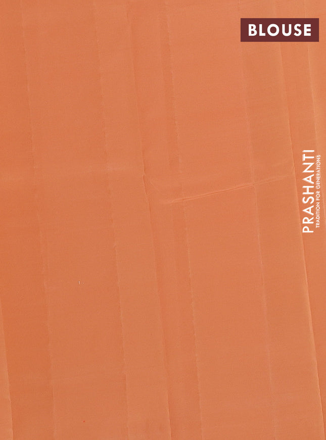 Kanchipuram silk saree dual shade of teal blue and orange with allover copper zari weaves and copper zari woven border