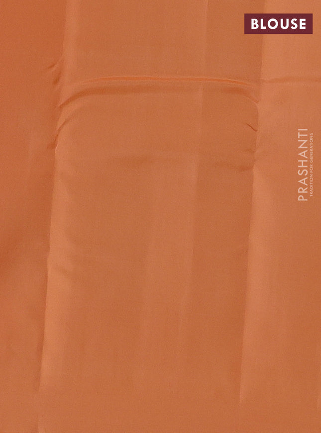 Kanchipuram silk saree lime yellow and orange with allover copper zari weaves and copper zari woven border