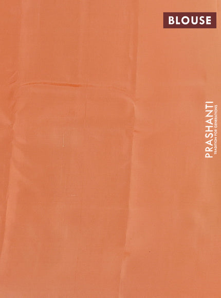 Kanchipuram silk saree yellow shade and orange with allover copper zari weaves and copper zari woven border