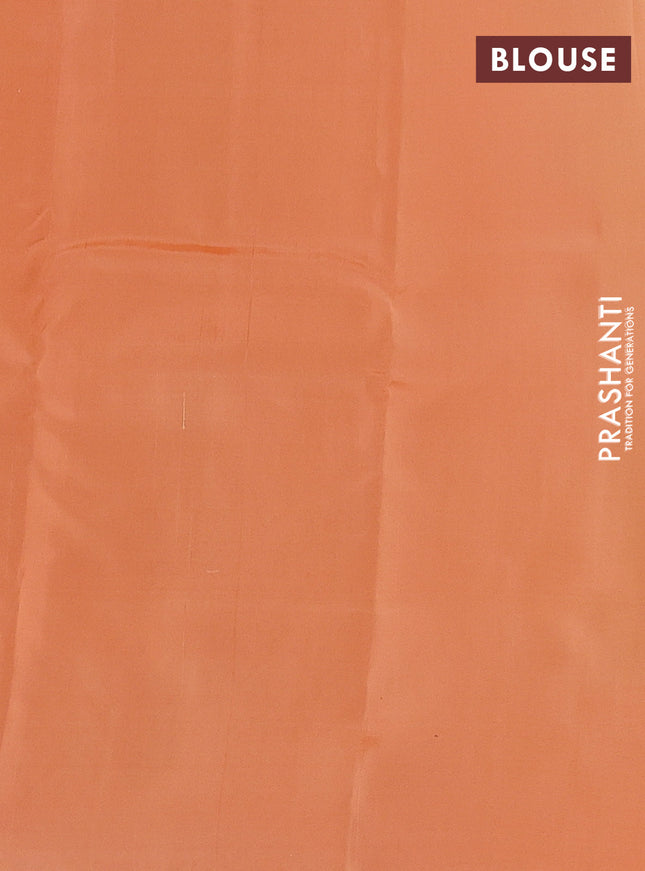 Kanchipuram silk saree yellow shade and orange with allover copper zari weaves and copper zari woven border