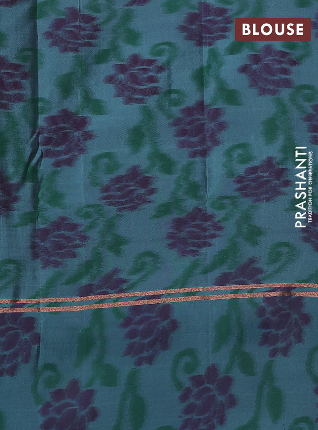 Kanchipuram silk saree grey and pastel green shade with copper zari weaves & buttas and copper zari woven ikat style border