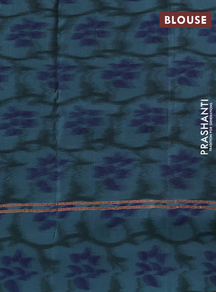 Kanchipuram silk saree dark magenta pink and pastel blue with copper zari weaves & buttas and copper zari woven ikat style border