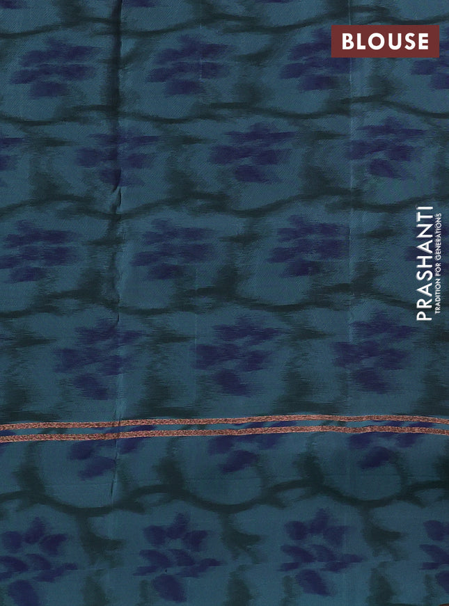 Kanchipuram silk saree dark magenta pink and pastel blue with copper zari weaves & buttas and copper zari woven ikat style border