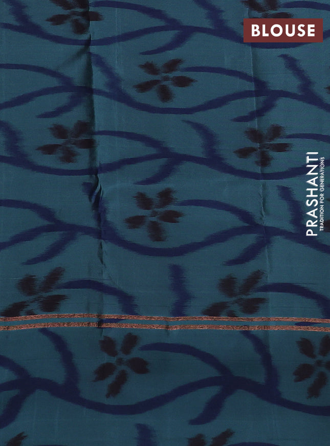 Kanchipuram silk saree peacock green and pastel blue with copper zari weaves & buttas and copper zari woven ikat style border