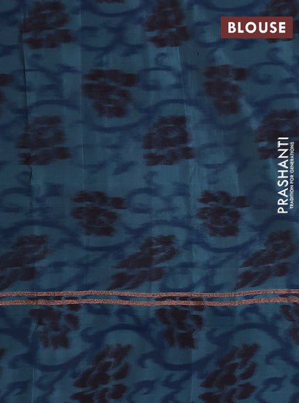 Kanchipuram silk saree green and pastel blue with copper zari weaves & buttas and copper zari woven ikat style border