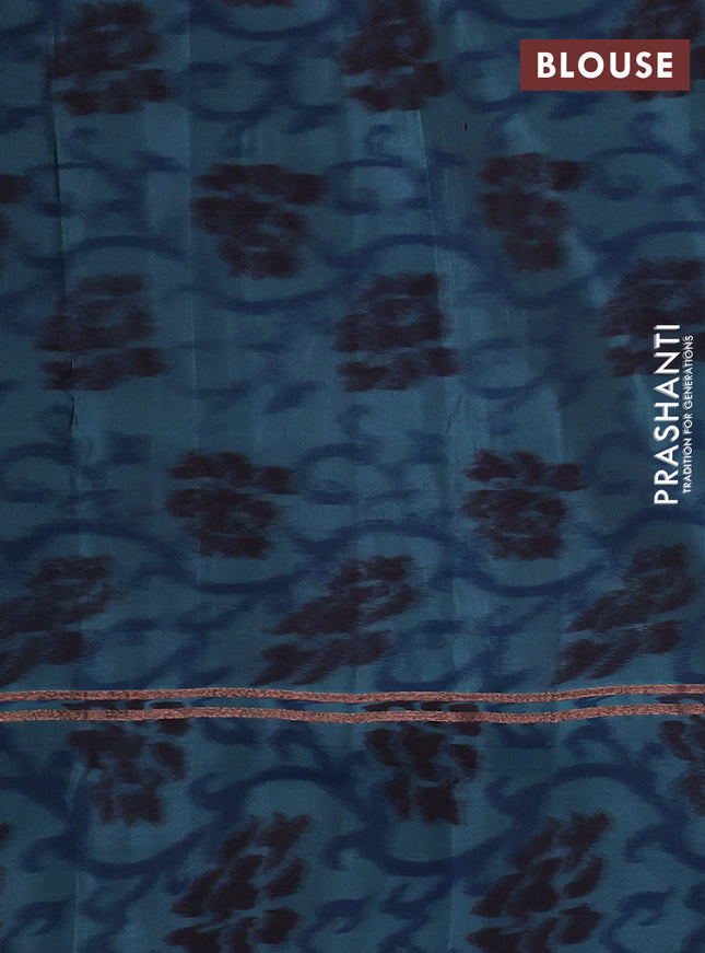 Kanchipuram silk saree green and pastel blue with copper zari weaves & buttas and copper zari woven ikat style border