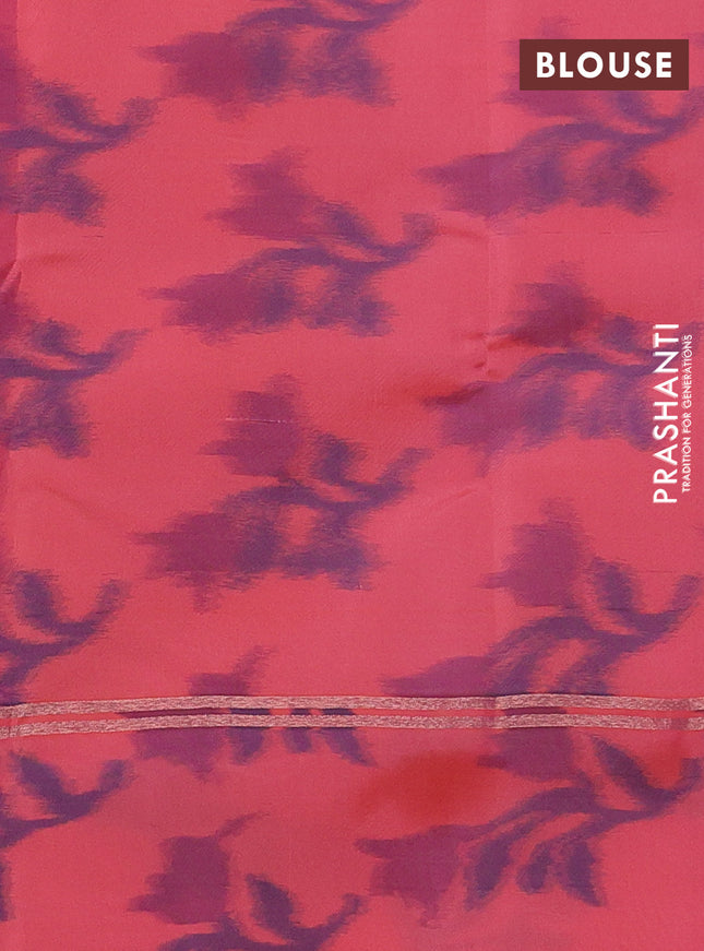 Kanchipuram silk saree dual shade of pastel pink and peach pink with copper zari woven buttas and copper zari woven ikat style border