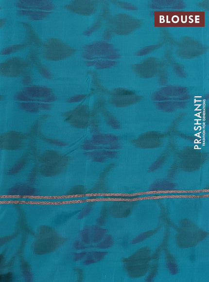 Kanchipuram silk saree dual shade of green and teal green with copper zari woven buttas and copper zari woven ikat style border