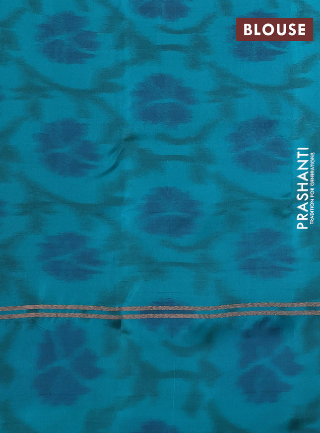 Kanchipuram silk saree dual shade of lavender and teal green with copper zari woven buttas and copper zari woven ikat style border