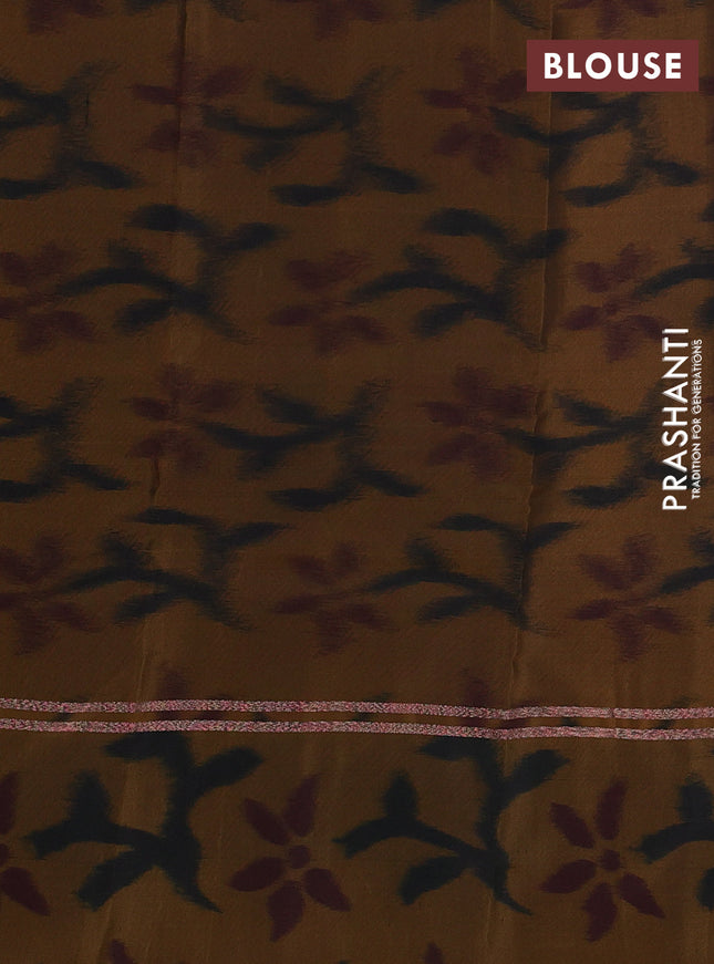 Kanchipuram silk saree purple and dark mustard with copper zari woven buttas and copper zari woven ikat style border