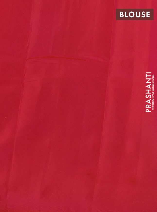 Kanchipuram silk saree grey and dual shade of pinkish orange with copper zari woven buttas in borderless style