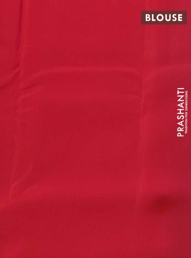 Kanchipuram silk saree cs blue and dual shade of pinkish orange with copper zari woven buttas in borderless style