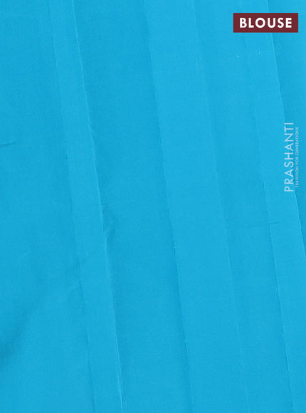 Kanchipuram silk saree peacock green and teal blue with copper zari woven buttas in borderless style