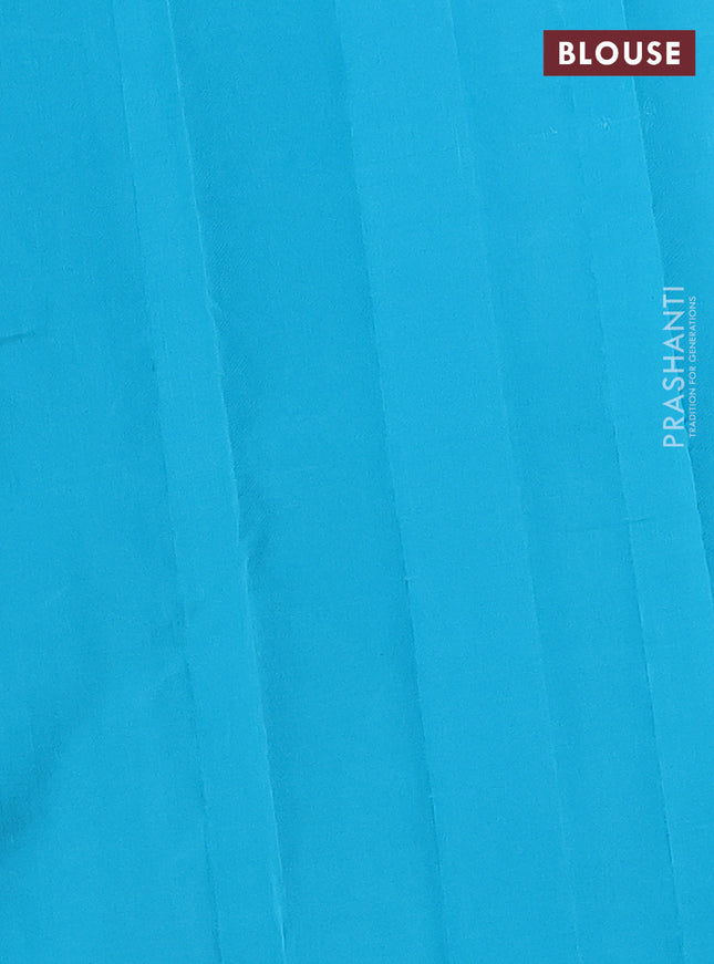 Kanchipuram silk saree peacock green and teal blue with copper zari woven buttas in borderless style