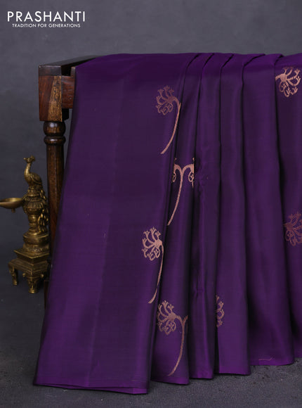 Kanchipuram silk saree violet and grey with copper zari woven buttas in borderless style