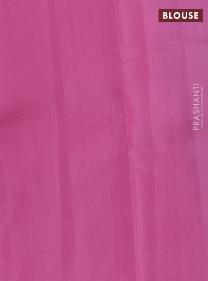 Kanchipuram silk saree teal blue and pink with allover copper zari weaves in borderless style