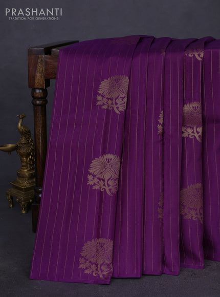 Kanchipuram silk saree purple and pastel pink with allover copper zari weaves in borderless style