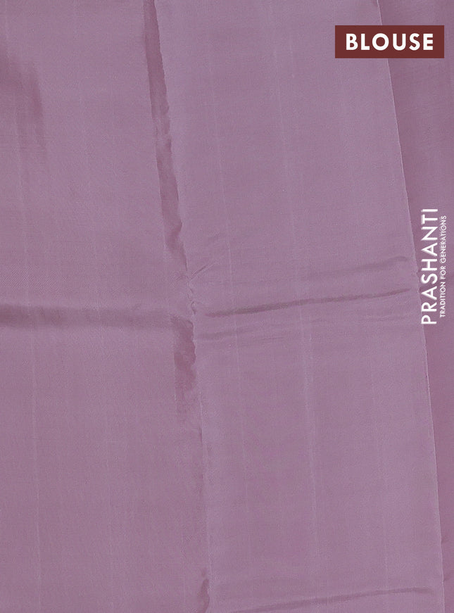 Kanchipuram silk saree dual shade of reddish pink and pastel pink with allover copper zari weaves in borderless style