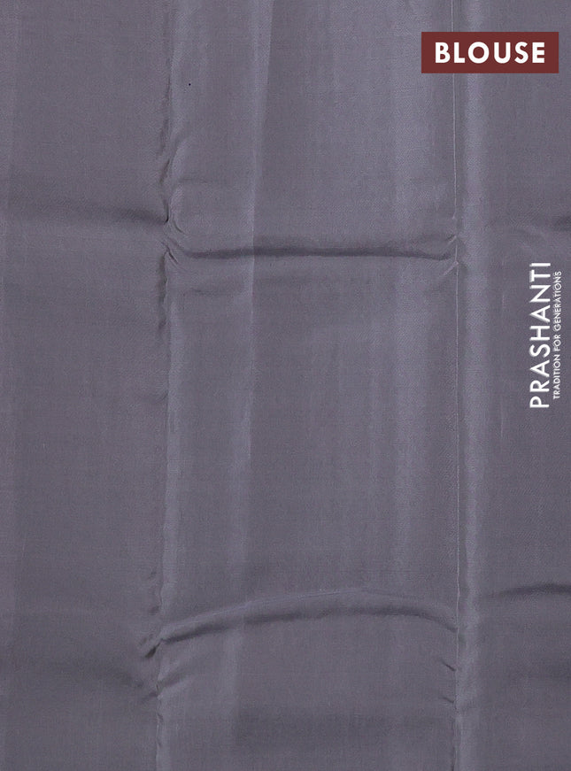 Kanchipuram silk saree dark blue and grey with allover copper zari weaves in borderless style