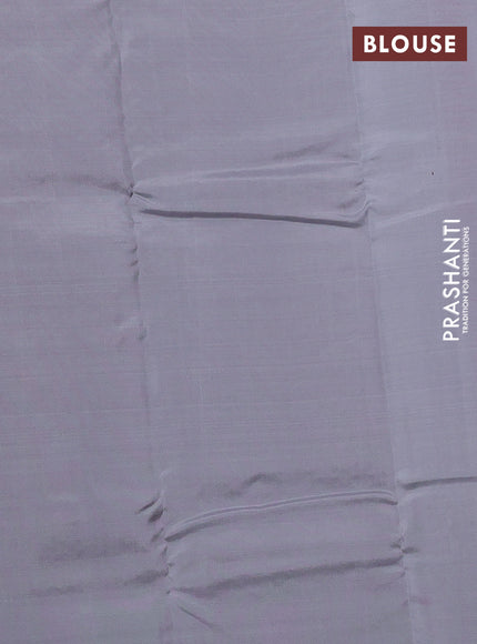 Kanchipuram silk saree wine shade and grey with allover copper zari weaves in borderless style