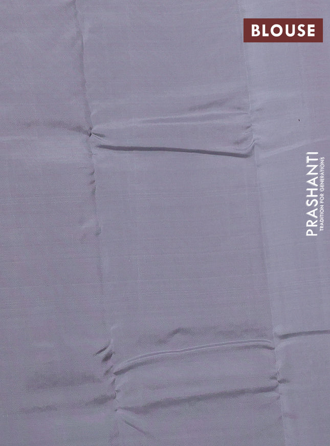 Kanchipuram silk saree wine shade and grey with allover copper zari weaves in borderless style