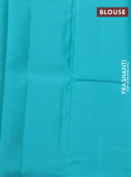 Kanchipuram silk saree lavender and teal blue with allover copper zari weaves in borderless style