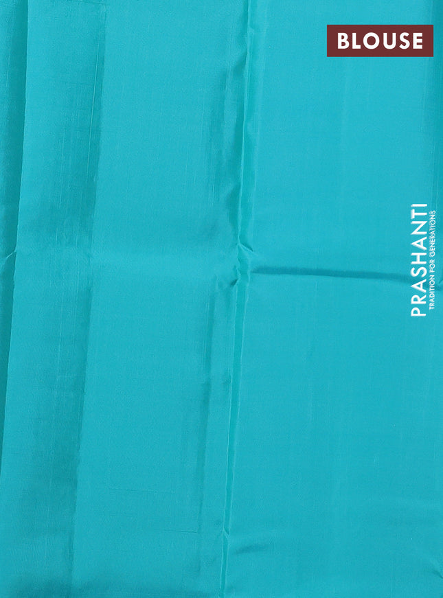 Kanchipuram silk saree lavender and teal blue with allover copper zari weaves in borderless style