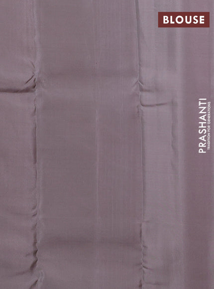 Kanchipuram silk saree dark pink and grey with allover copper zari weaves in borderless style