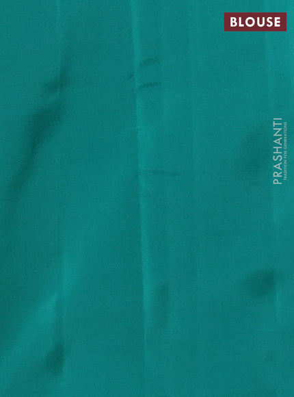 Kanchipuram silk saree pastel pink and teal green with allover copper zari weaves & buttas in borderless style