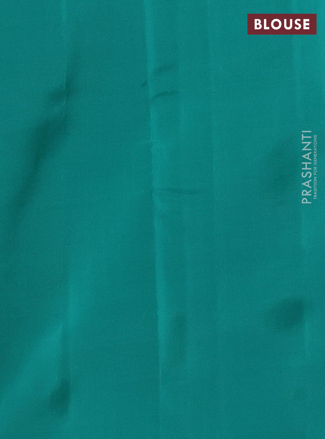 Kanchipuram silk saree pastel pink and teal green with allover copper zari weaves & buttas in borderless style