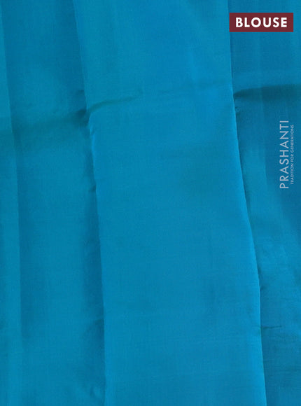 Kanchipuram silk saree light pink and teal green with allover copper zari weaves & buttas in borderless style