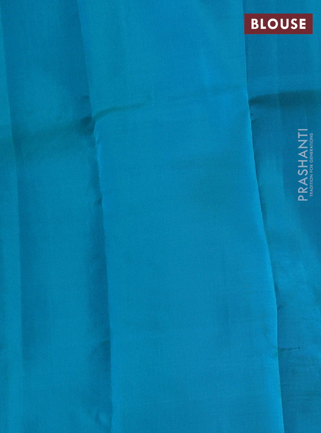 Kanchipuram silk saree light pink and teal green with allover copper zari weaves & buttas in borderless style